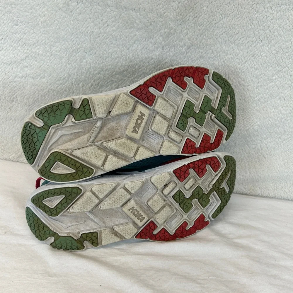 Hoka One One Clifton 5 Womens 9.5 Green Red Running Shoes 1093756 GSCN